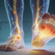 Digital illustration of nerves and pain points in feet for neuropathy treatment.