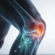 Close-up of inflamed knee joint highlighting pain and swelling in the knee area.