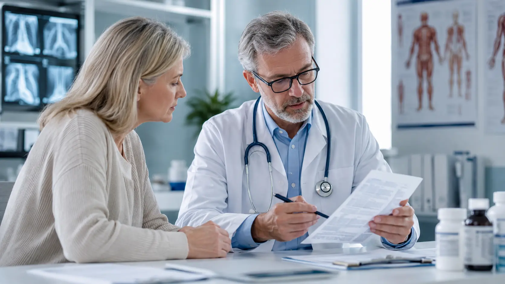 Physician helping a patient evaluate regenerative medicine treatment information