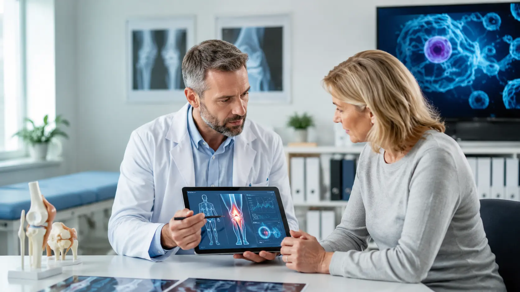 Doctor discussing realistic stem cell treatment outcomes with a patient