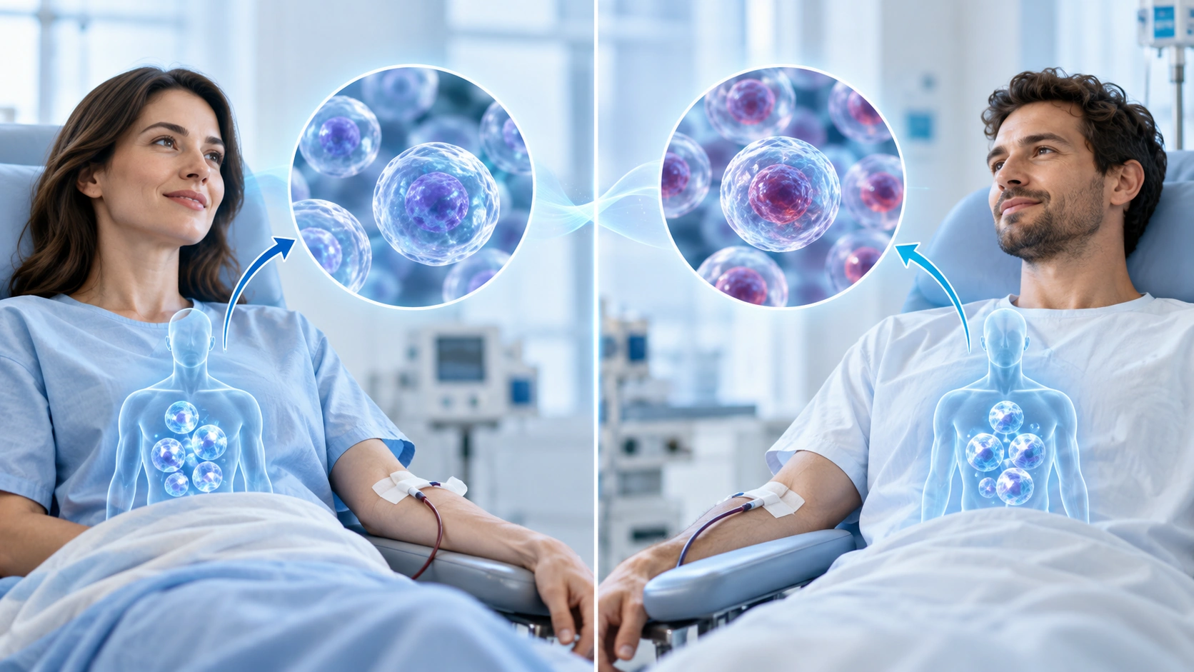 Visual comparison of autologous cells from a patient's own body and donor-derived stem cells