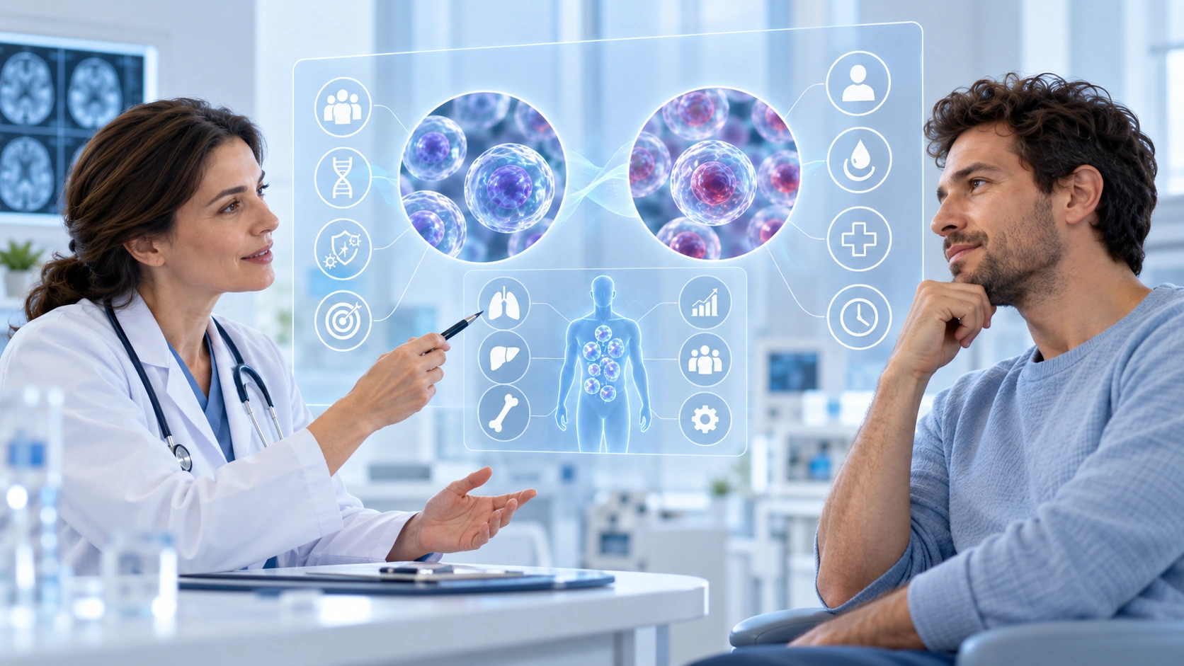 Medical visual representing factors affecting autologous and donor stem cell effectiveness