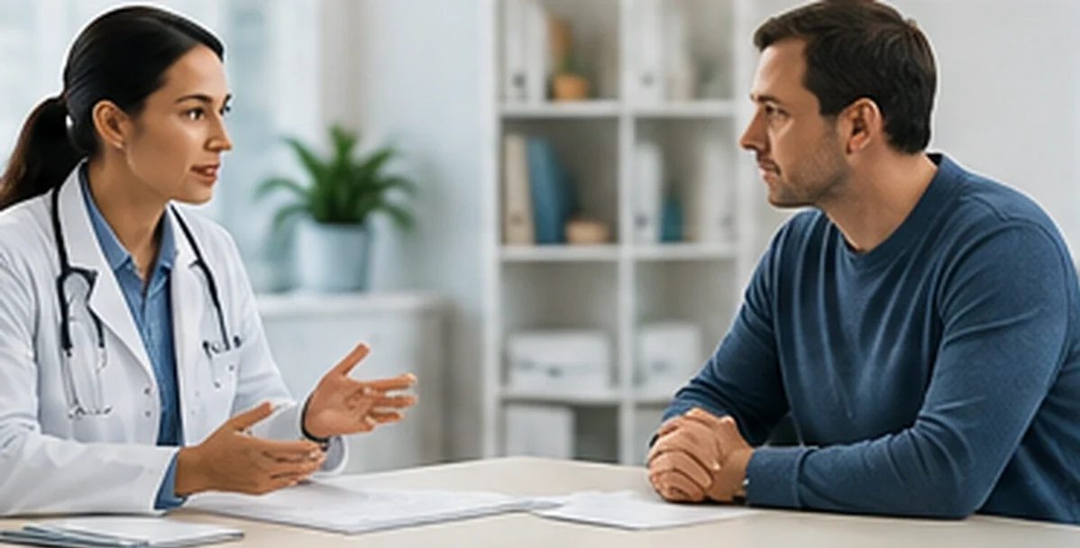 Doctor consulting with a patient about AHSCT eligibility for multiple sclerosis