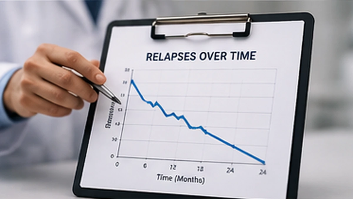 Medical chart illustrating reduced MS relapses after AHSCT treatment