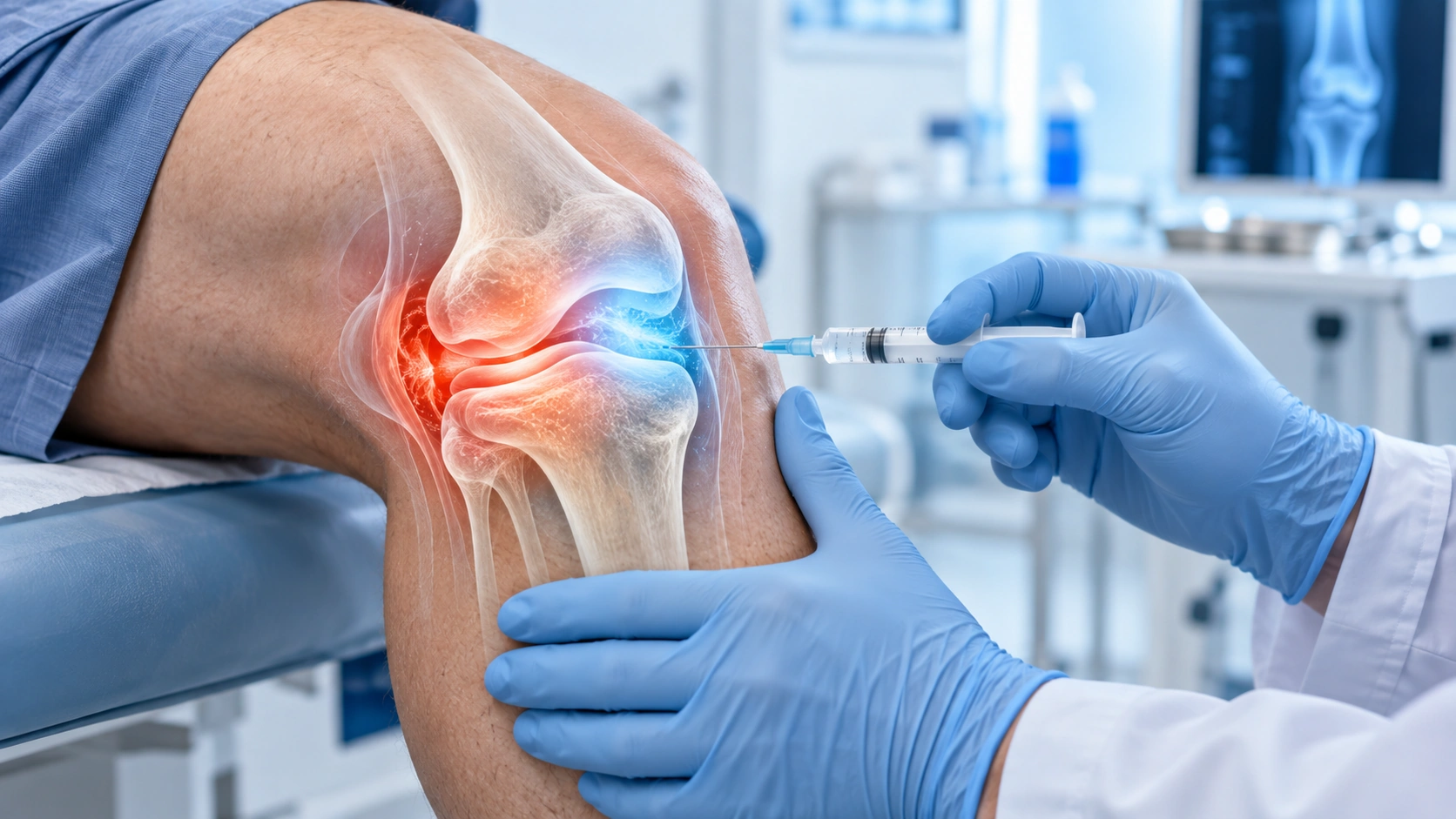 Cortisone injection into an inflamed knee joint for pain relief