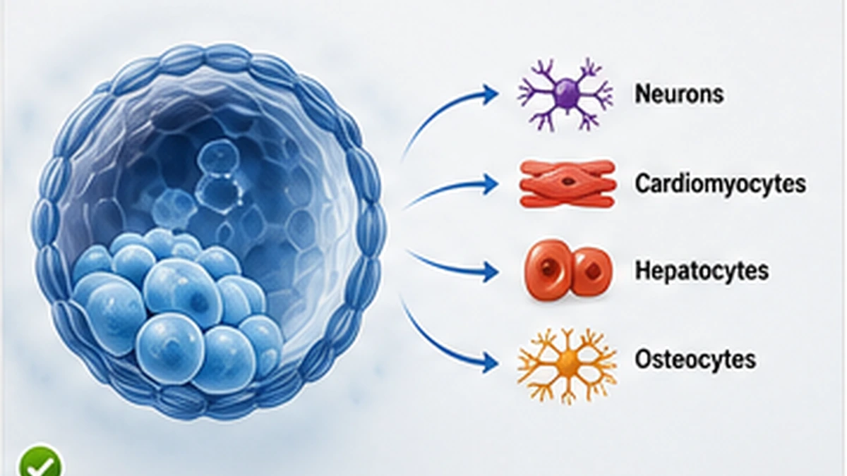 Embryonic stem cells differentiating into multiple specialized cell types
