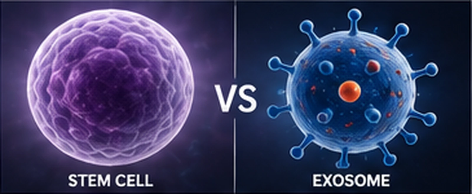 Stem cell compared with an exosome extracellular vesicle