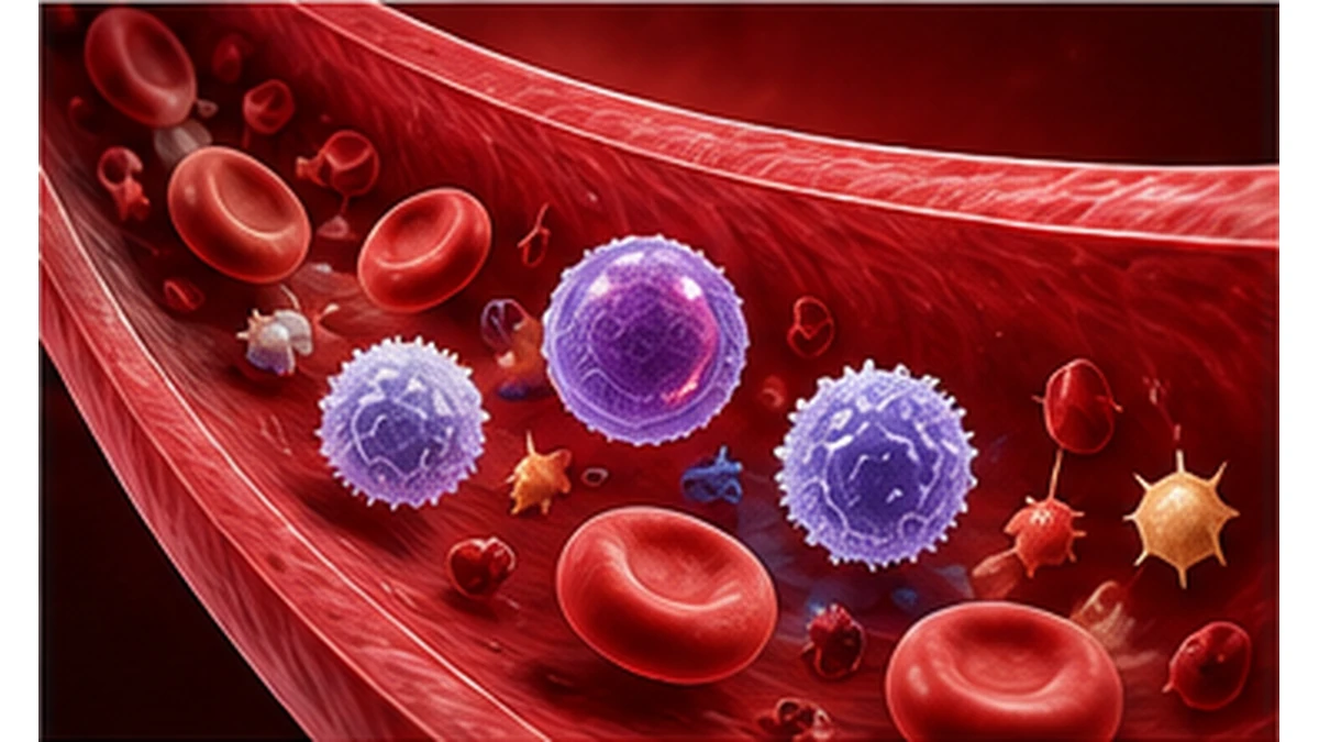 Hematopoietic stem cells with red and white blood cells