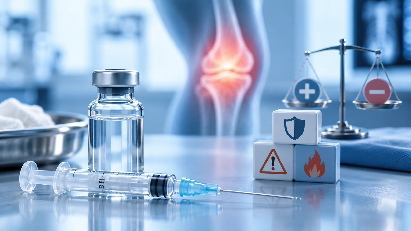 Joint injection risks and treatment limitations with medical safety symbols