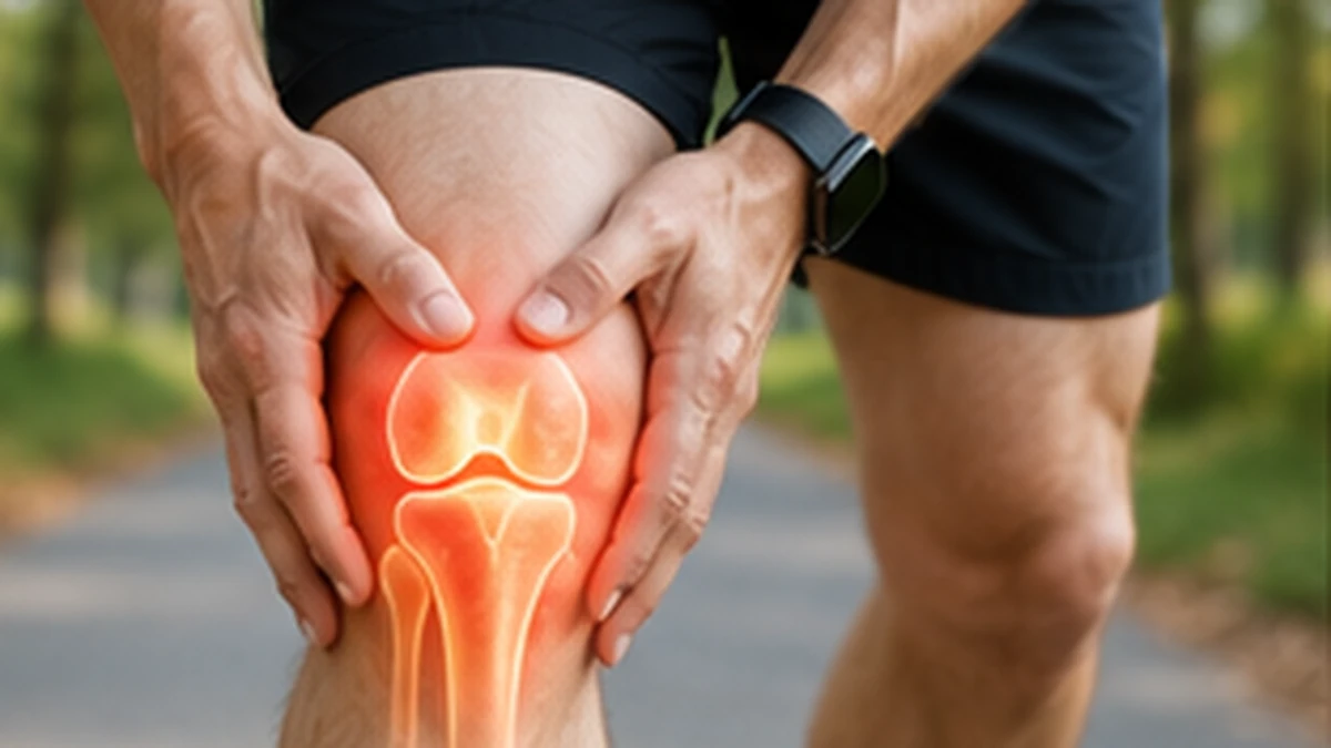 Person holding a painful knee affected by osteoarthritis