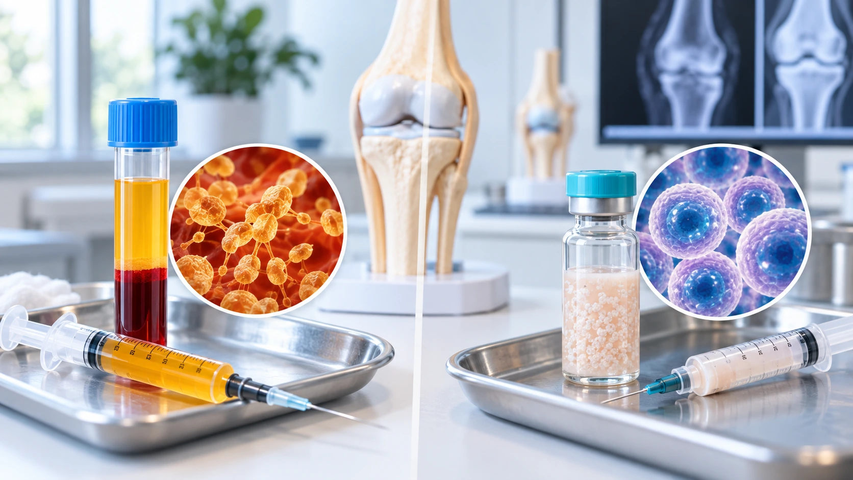 PRP blood preparation and cell-based therapy shown as different regenerative treatment options