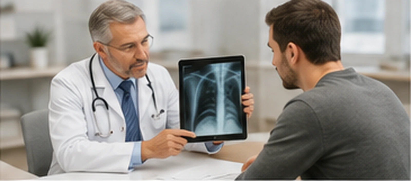 Doctor evaluating a patient and medical imaging before regenerative treatment