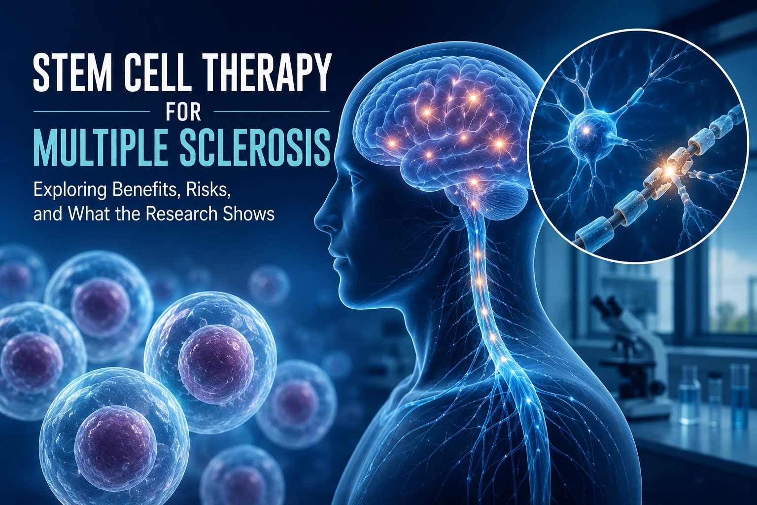 Stem cell therapy for multiple sclerosis showing brain, nervous system, neurons, and stem cells