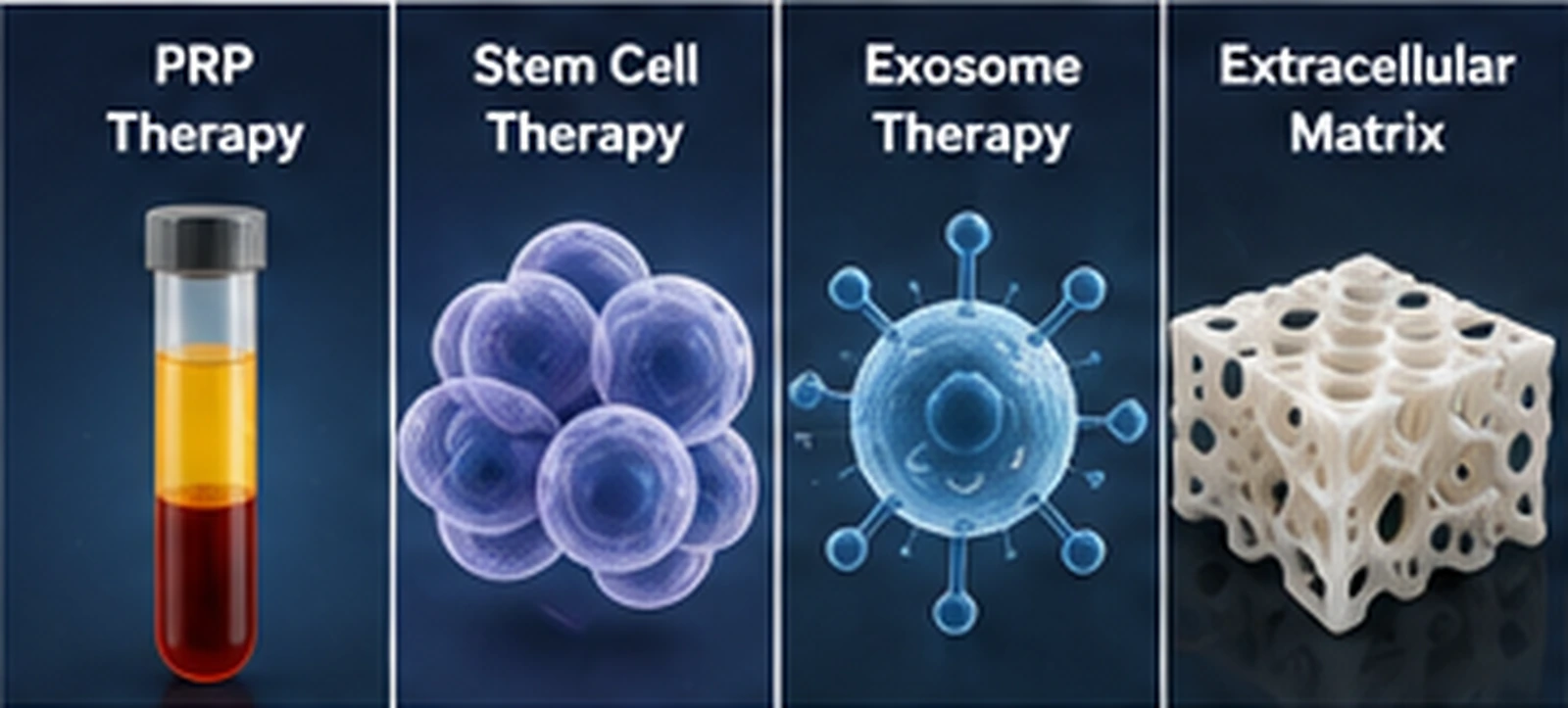PRP, stem cells, exosomes, and extracellular matrix treatment types