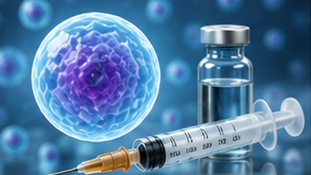 Stem cell illustration with syringe and treatment vial
