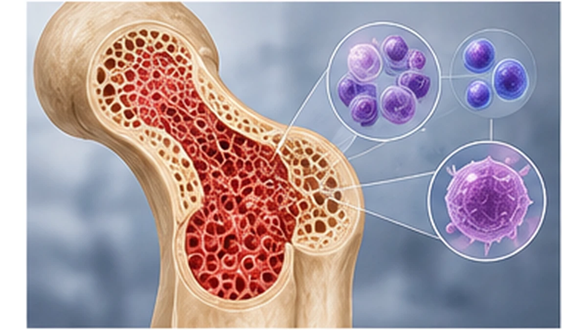 Cross section of bone marrow containing stem cells